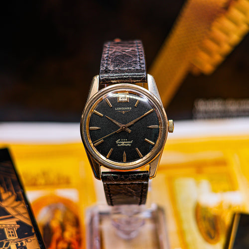 Longines Conquest vintage cadran noir 1960 réf 9046-2 - profil du boîtier