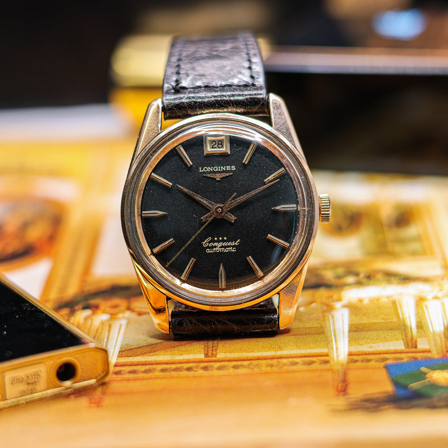 Longines Conquest vintage cadran noir 1960 réf 9046-2 - bracelet
