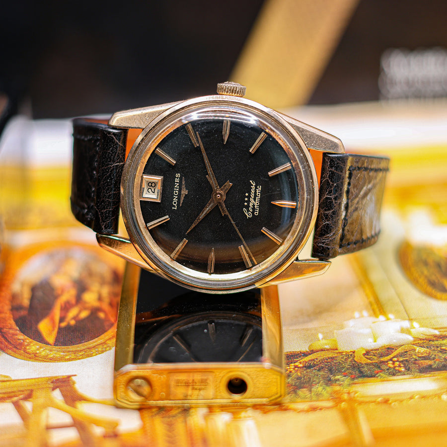 Longines Conquest vintage cadran noir 1960 réf 9046-2 - détail du cadran